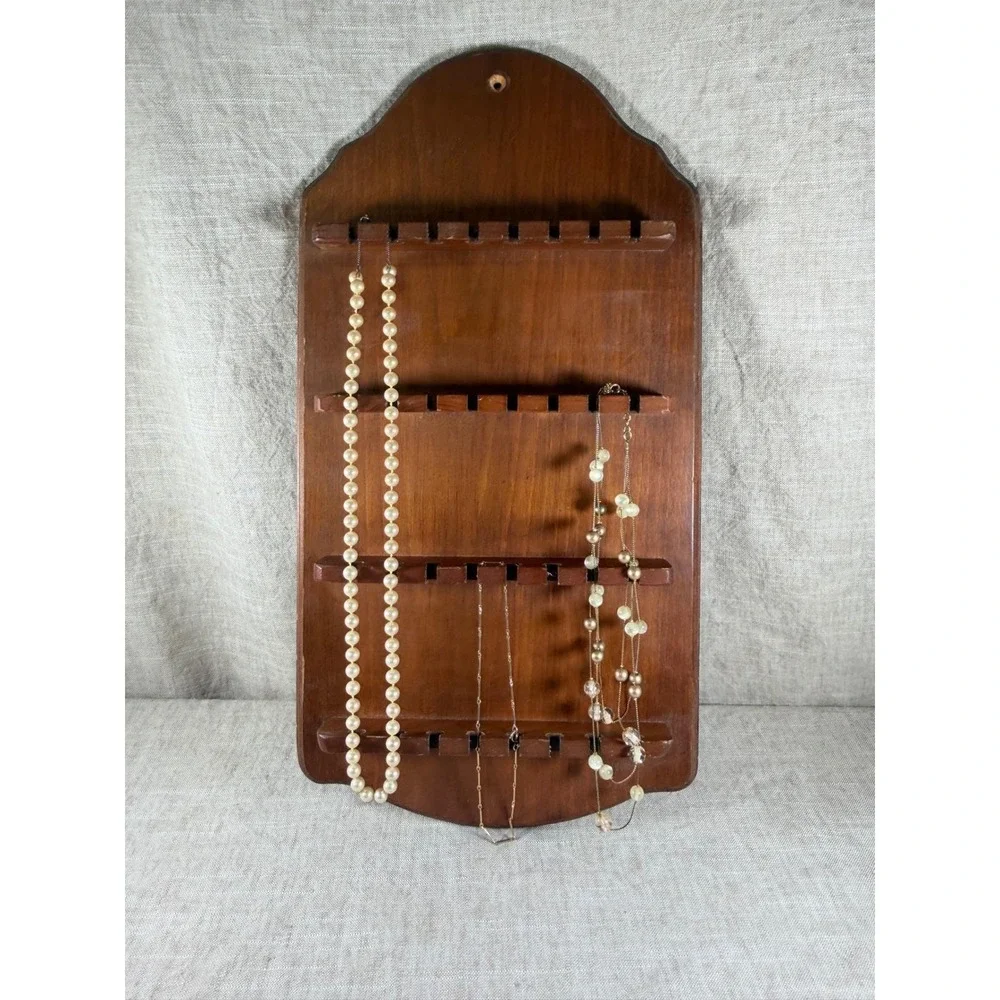 Vintage Wood Souvenir Spoon Display Rack, 24 Slot Wall Organizer